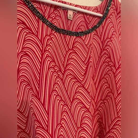 Juicy Couture Women XL Blouse Top Pink White Ruffles Embellished Stones layere - Picture 3 of 6